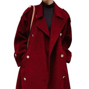 NWT Red Winter Double Breasted Midi Long Wool Coat